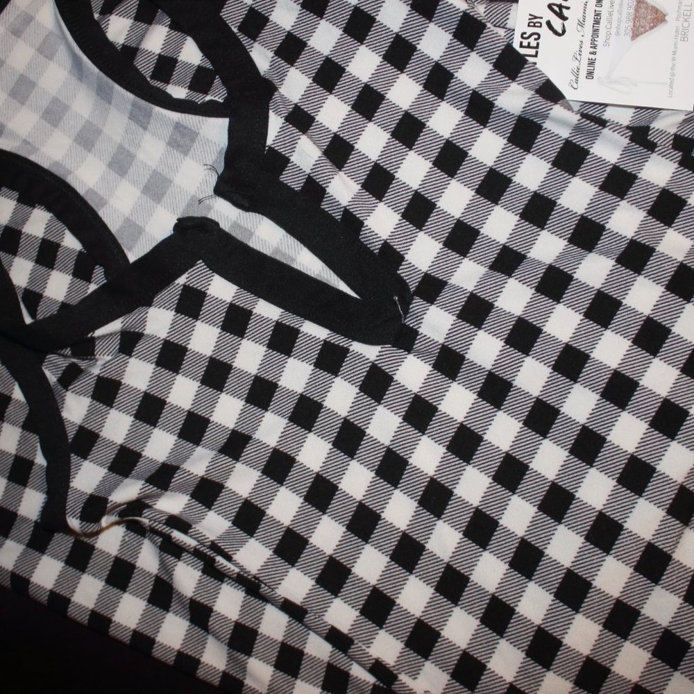 HPCALLIE GINGHAM BLACK&NAVY BODYCON MIDI DRESS(S) - Picture 9 of 11